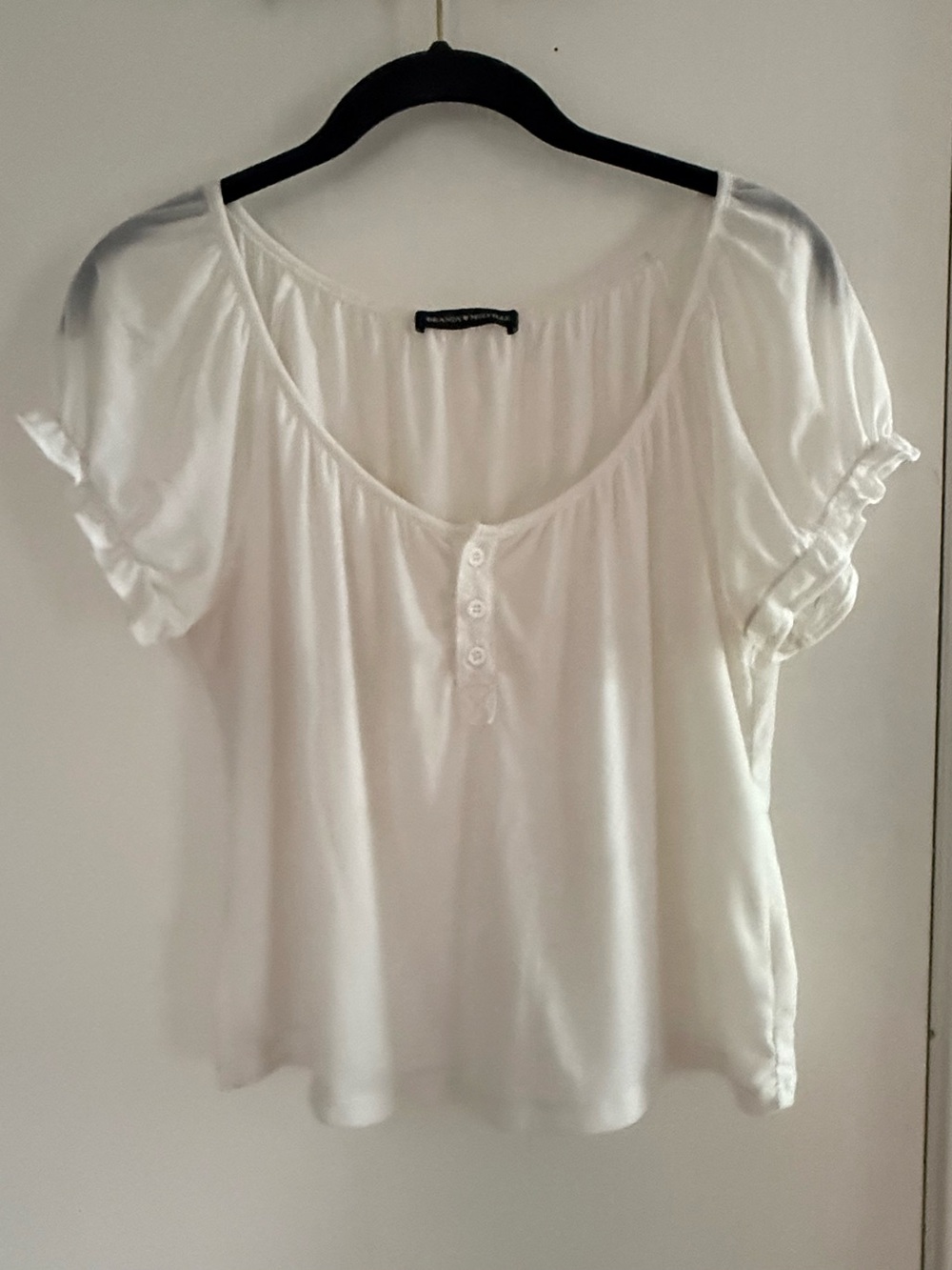 Brandy Melville White Scoop Neck Button-Front Tee No Size Tag